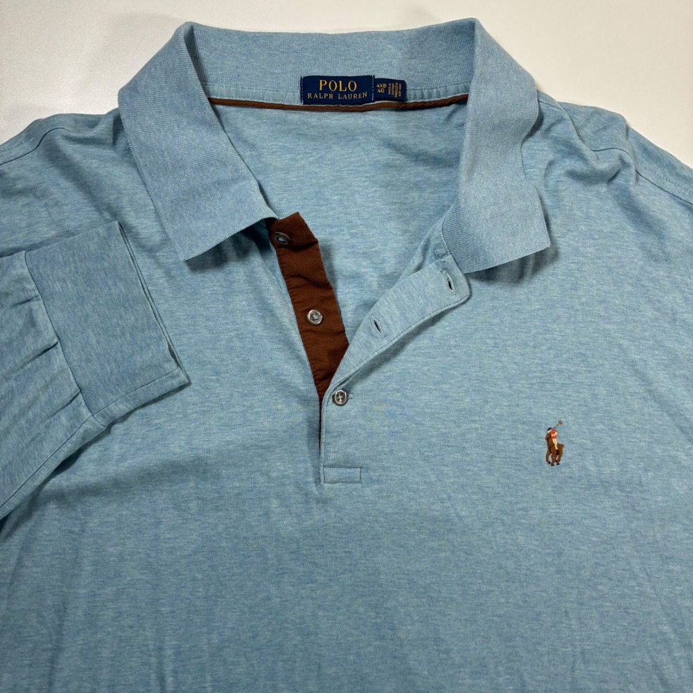 Polo Ralph Lauren Polo Shirt 4XB Big Blue Long Sleeve Heathered Pony